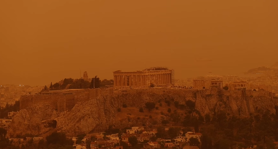 Athens Covered in Orange Haze as Dust Wave Hits Greek Capital
