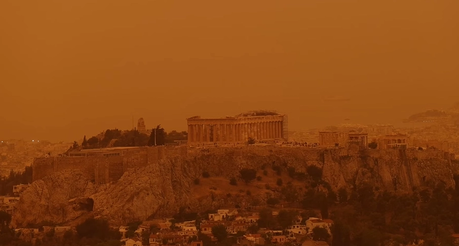 Athens Covered in Orange Haze as Dust Wave Hits Greek Capital