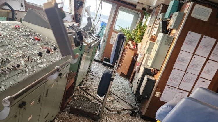 PHOTOS: Russia Attacks Civilian Cargo Ship in Pivdenny