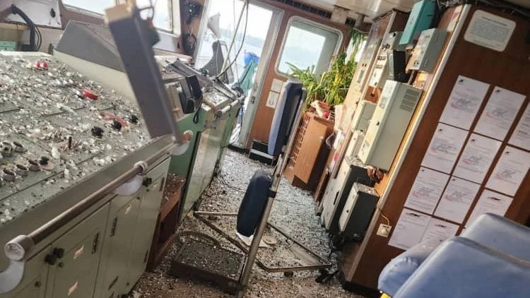 PHOTOS: Russia Attacks Civilian Cargo Ship in Pivdenny