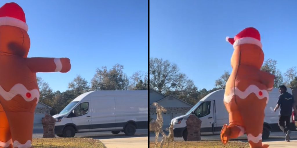 A Festive Prank in Tampa: Inflatable Gingerbread Chases Amazon Delivery Driver