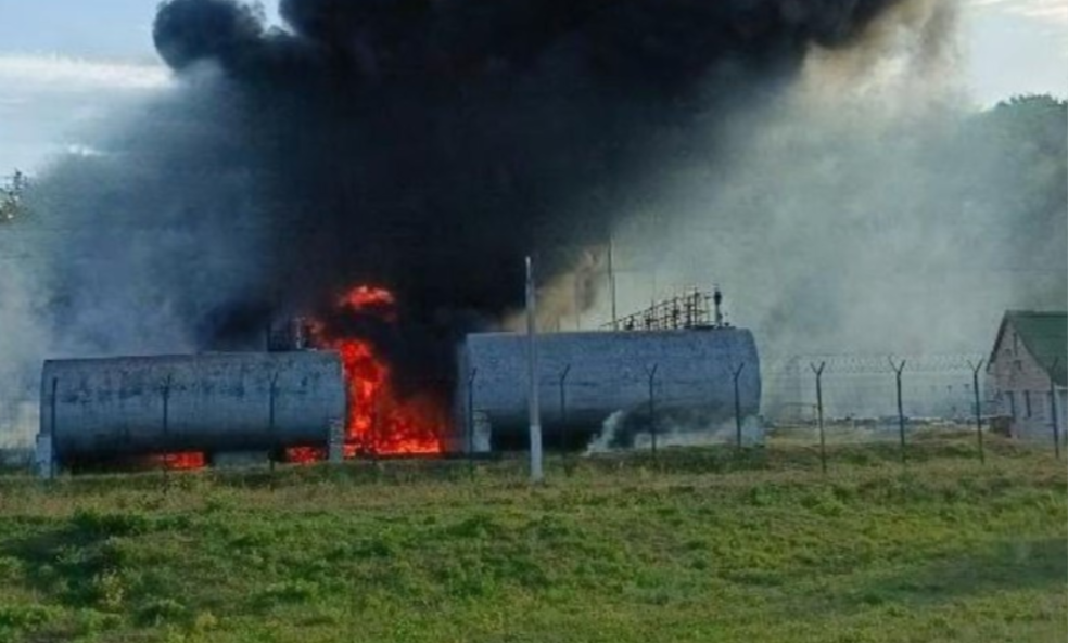 Russian Fuel Storage Catches Fire After Drone Attack in Belgorod