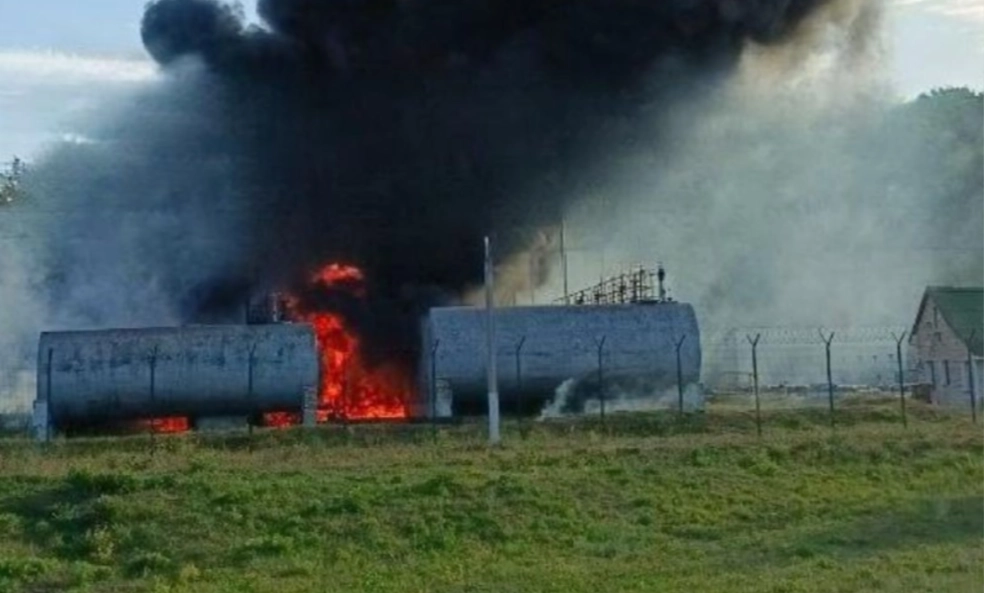 Russian Fuel Storage Catches Fire After Drone Attack in Belgorod