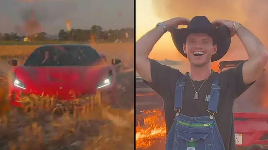 YouTuber’s $400,000 Ferrari F8 engulfed in flames during cornfield stunt