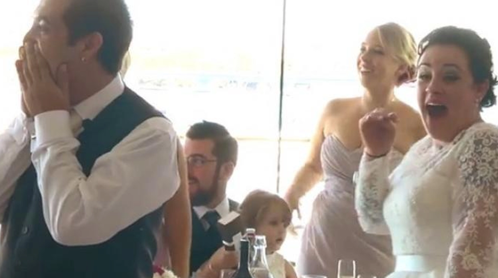 Bride and Groom prepare for first dance: Suddenly, the celebration is interrupted by an unexpected guest