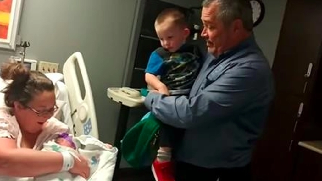 Mom gives birth to baby girl, but it’s grandpa who gets the biggest surprise