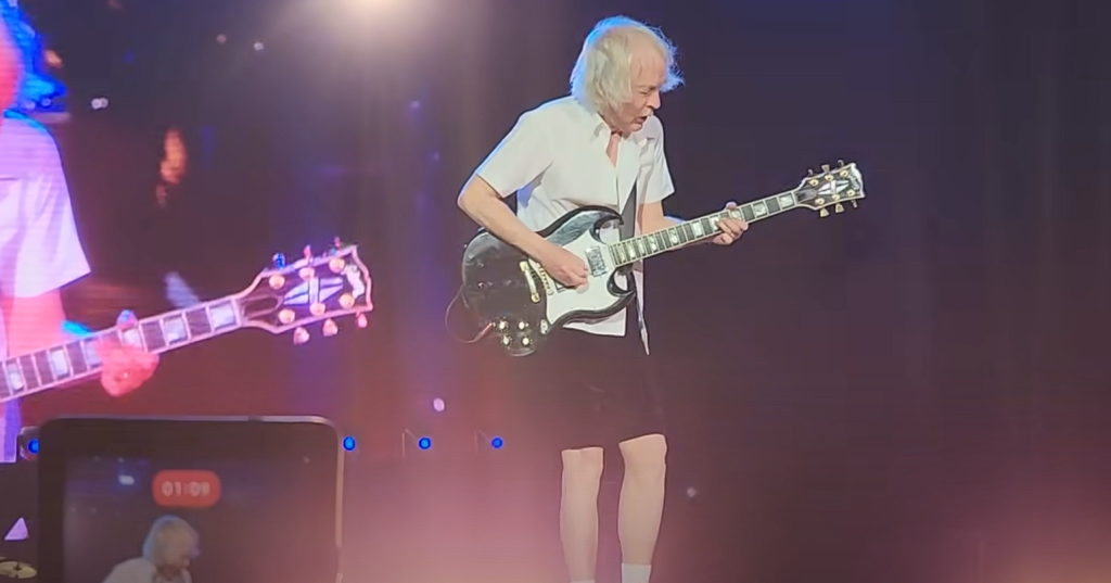 Never fails to astonish: 68-year-old AC/DC rock icon Angus Young rocks out like a teenager