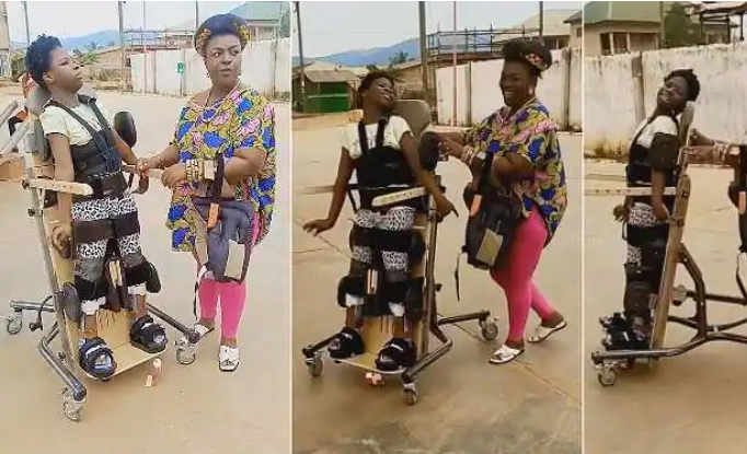 Heartwarming video: Daugther with cerebral palsy enjoys walking with mum