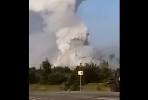 Russian Explosives Depot Engulfed in Fire Following Ukrainian Drone Strike