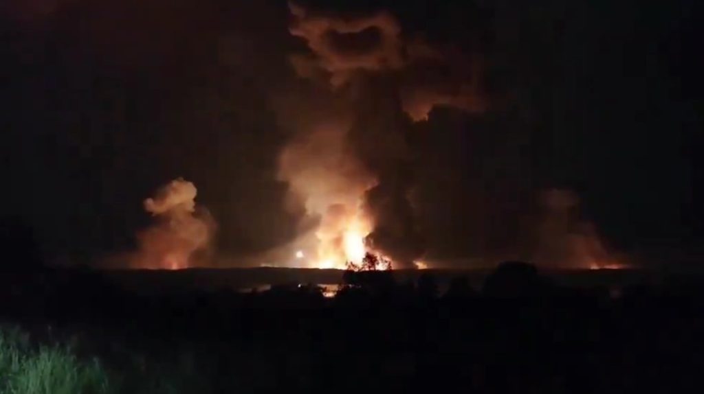 Ukrainian Drone Strike Ignites Massive Fire at Russian Missile Depot