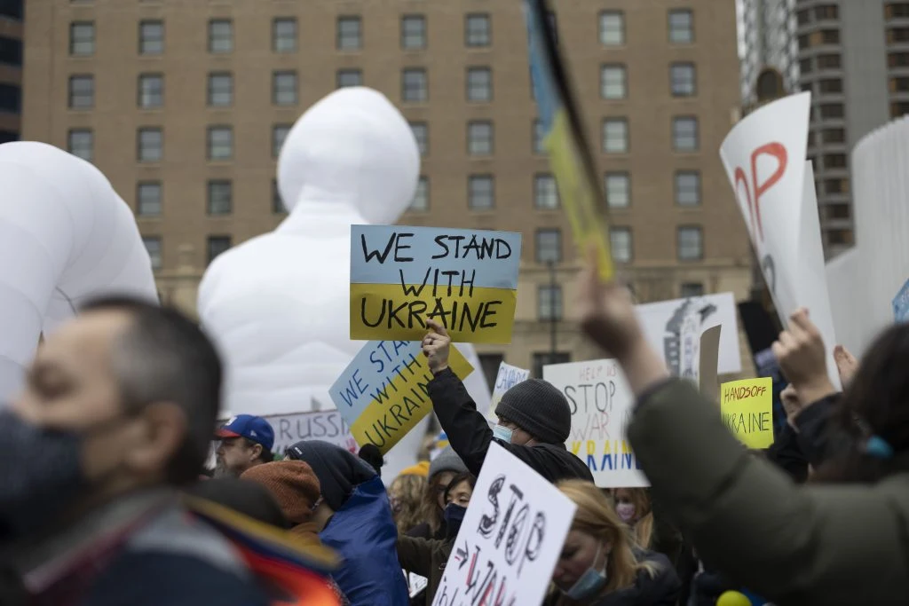 Russians Protest Putin’s War in Ukraine on Polish Streets