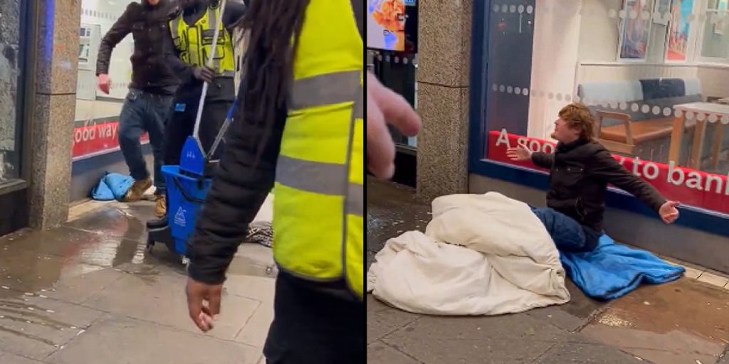 McDonald’s apologizes after security guard is caught on video washing sidewalk and soaking homeless man’s belongings